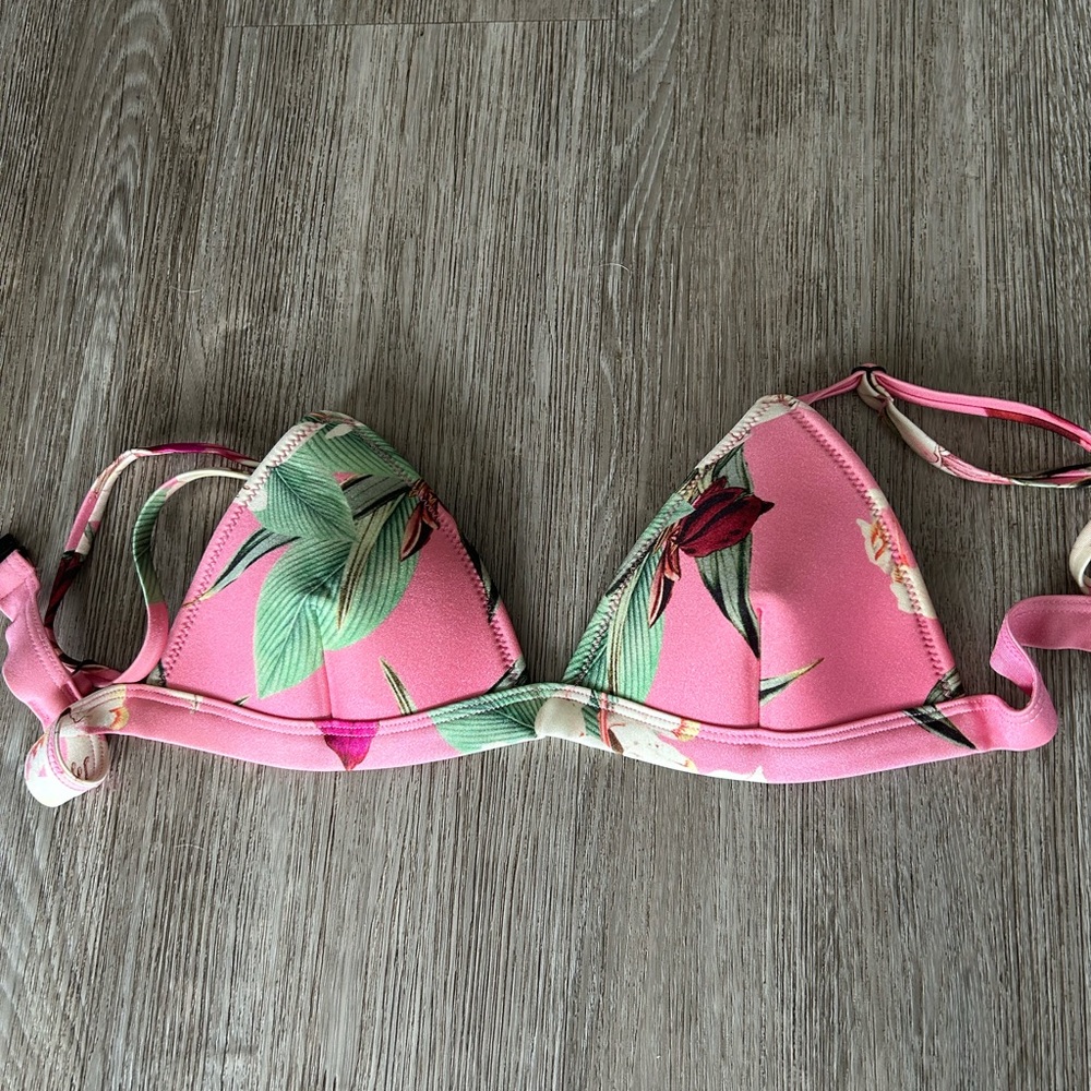 Triangl Bikini Tip string triangle Tropical Print -Pink Green Leaves size M